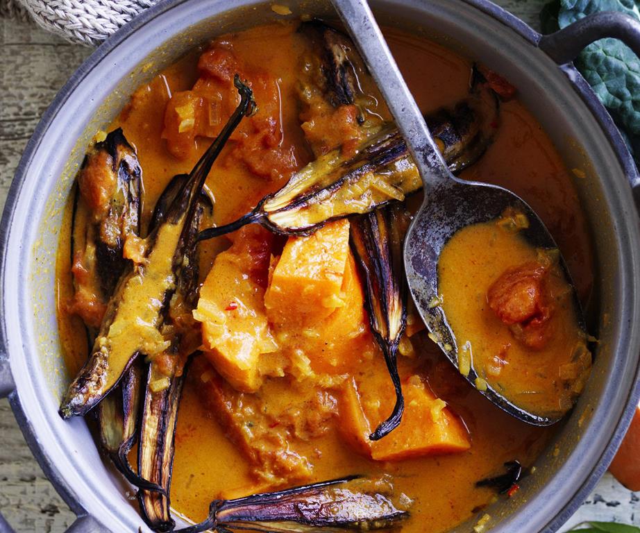 Kumara, eggplant and coconut curry